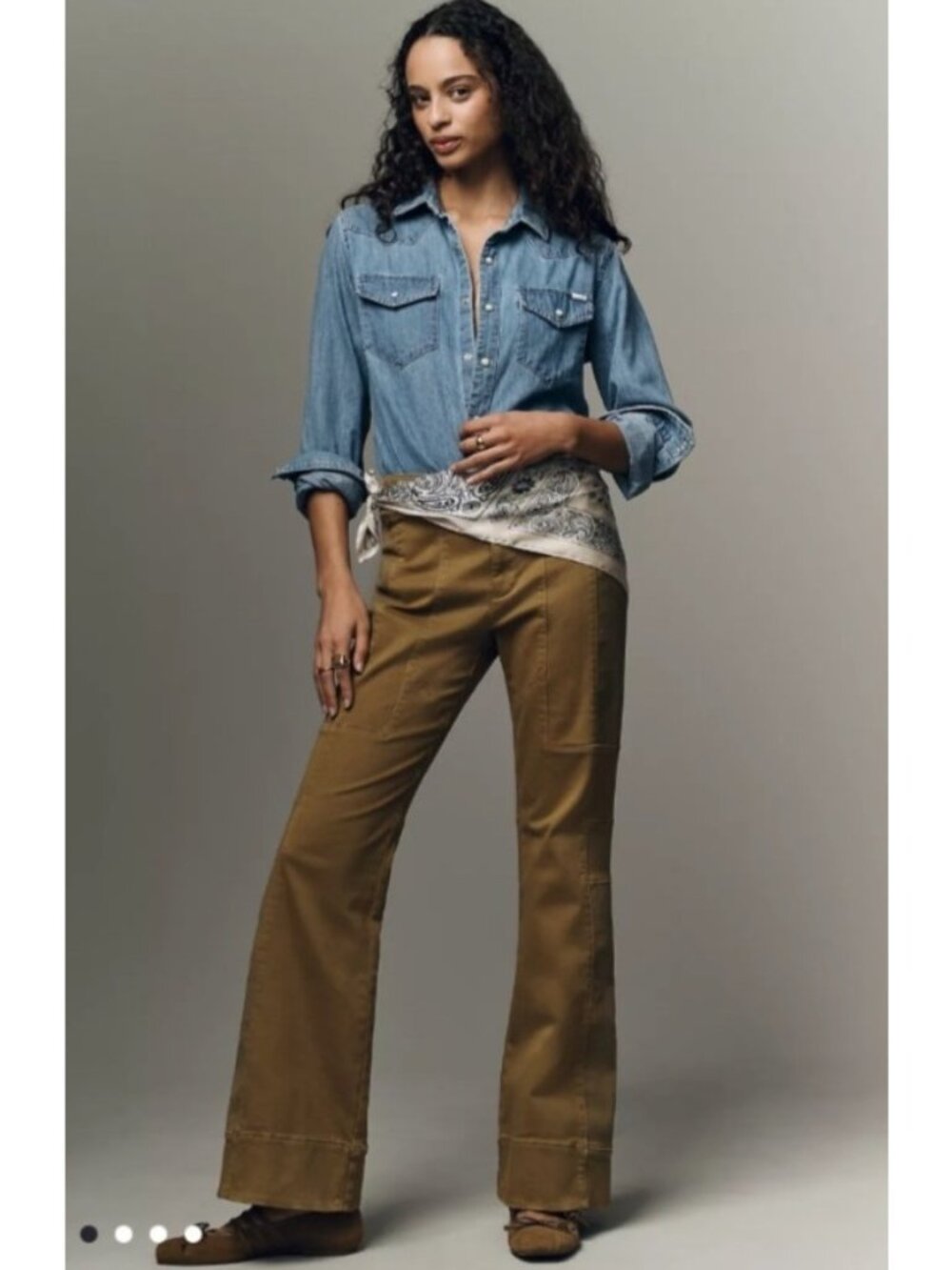 NEW Pilcro Anthropologie Annika Clean Bootcut Pants Utility Stretch Bronze Army